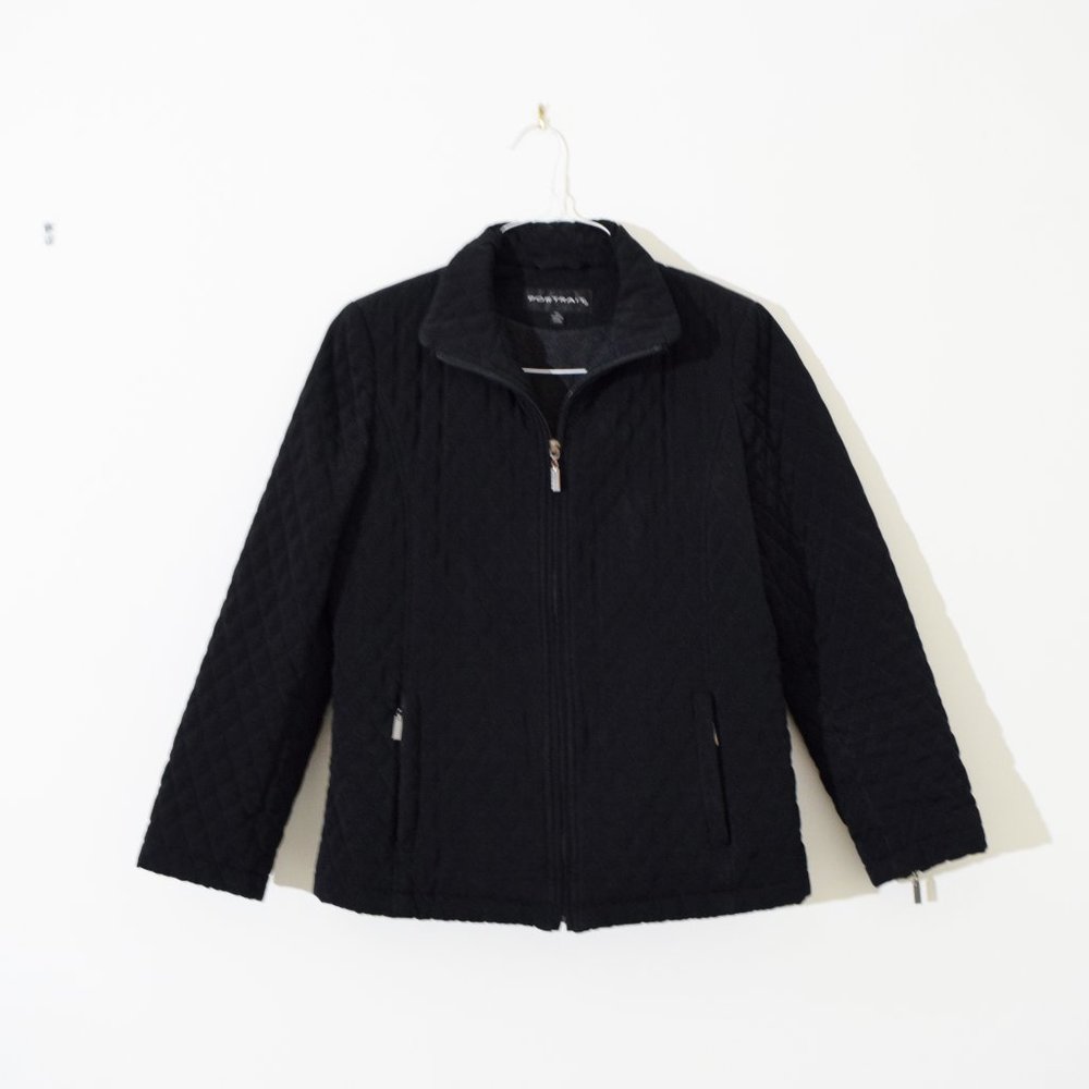 LORD & TAYLOR PORTRAIT Black Quilted Medium Weight Bomber Jacket | Size S